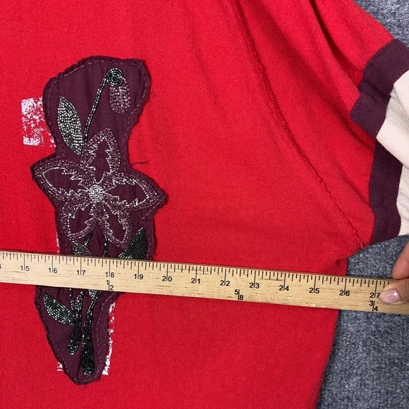 We The Free Free People Los Angeles 21 Jersey T-Shirt Red Womens Large Beaded - Picture 5 of 8